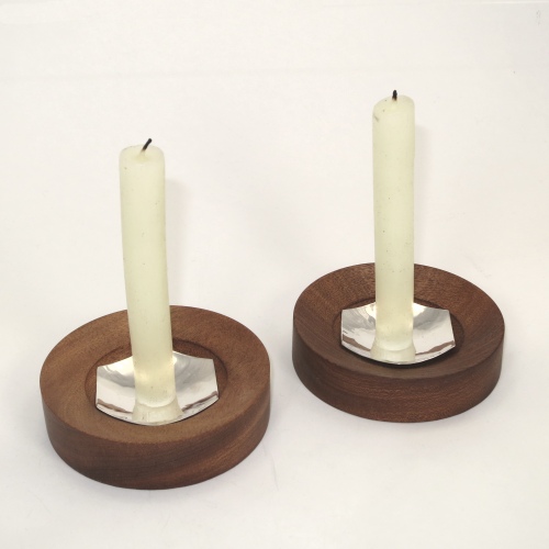 Silver and wood candlesticks